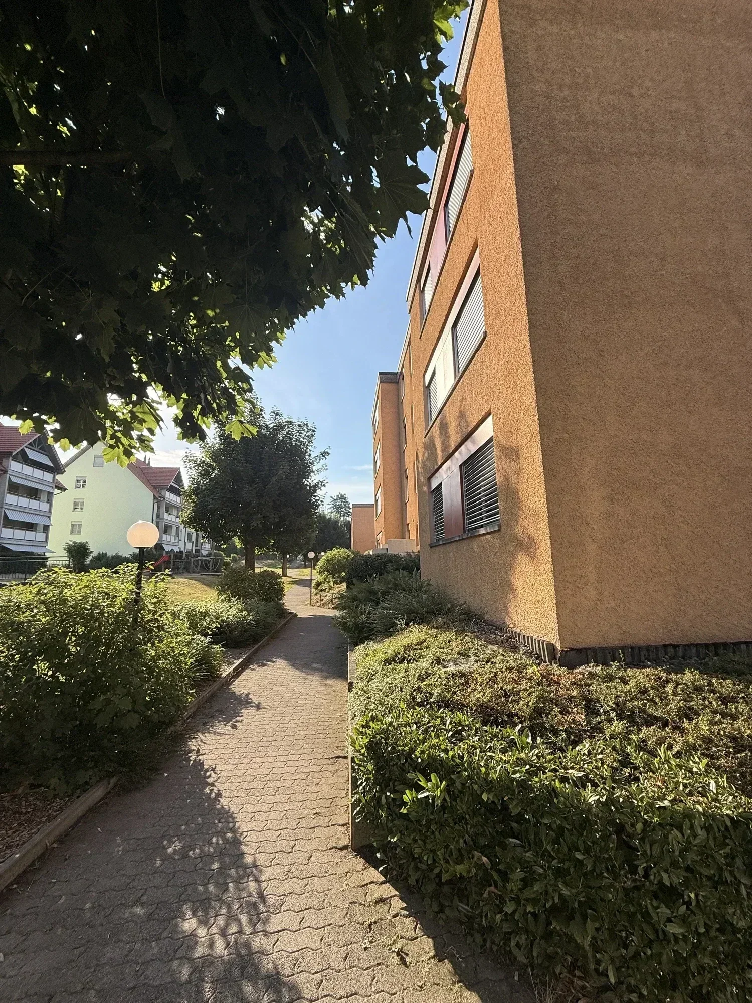 Grünanlage und Wege im Wohnquartier – betreut von PHH Hofer Hauswartungen, Zürich & Aargau